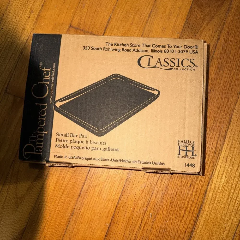 Pampered Chef 1448 Small Bar Pan Stoneware Baking Tray Beige 15x10 Rectangle NIB